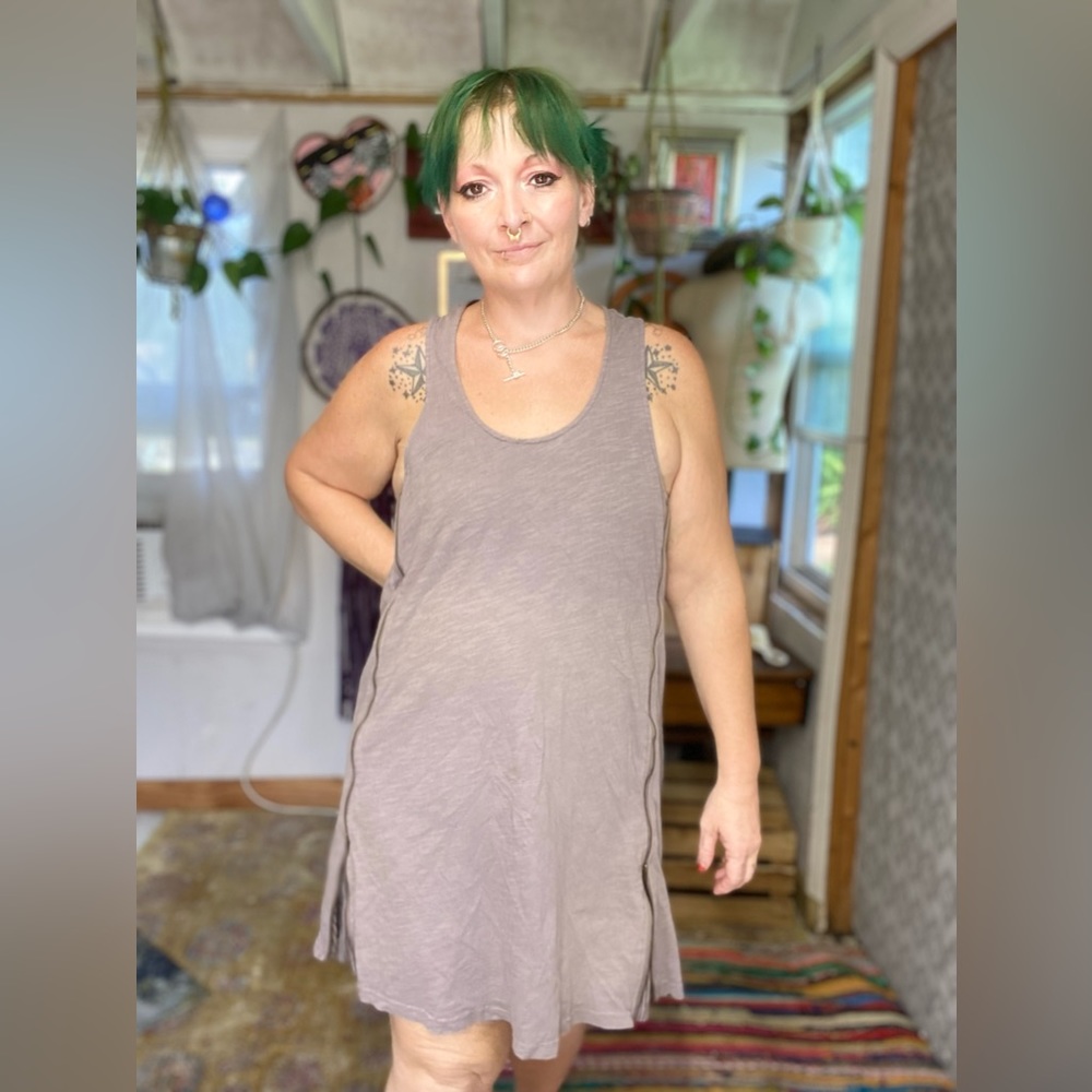 The Earth Collection Taupe Lightweight Double Zipper Racerback Dress Size Medium